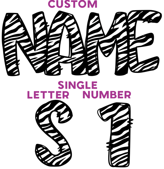 (211-01-H) Zebra Letters Numbers Custom Name Text Iron-On Transfer