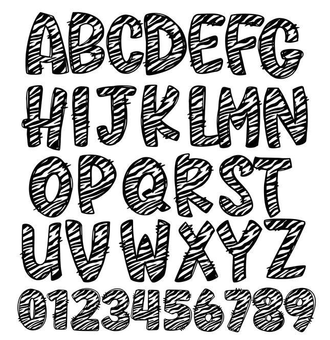 (211-01-H) Zebra Letters Numbers Custom Name Text Iron-On Transfer