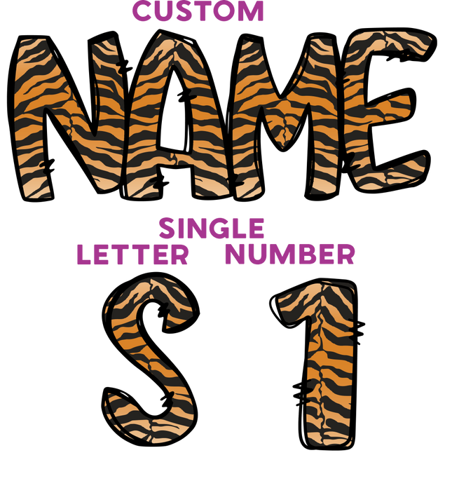 (211-01-I) Tiger Letters Numbers Custom Name Text Iron-On Transfer