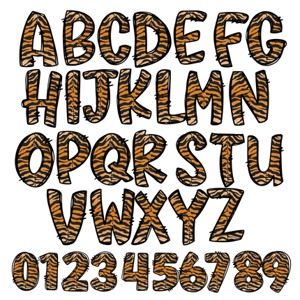 (211-01-I) Tiger Letters Numbers Custom Name Text Iron-On Transfer