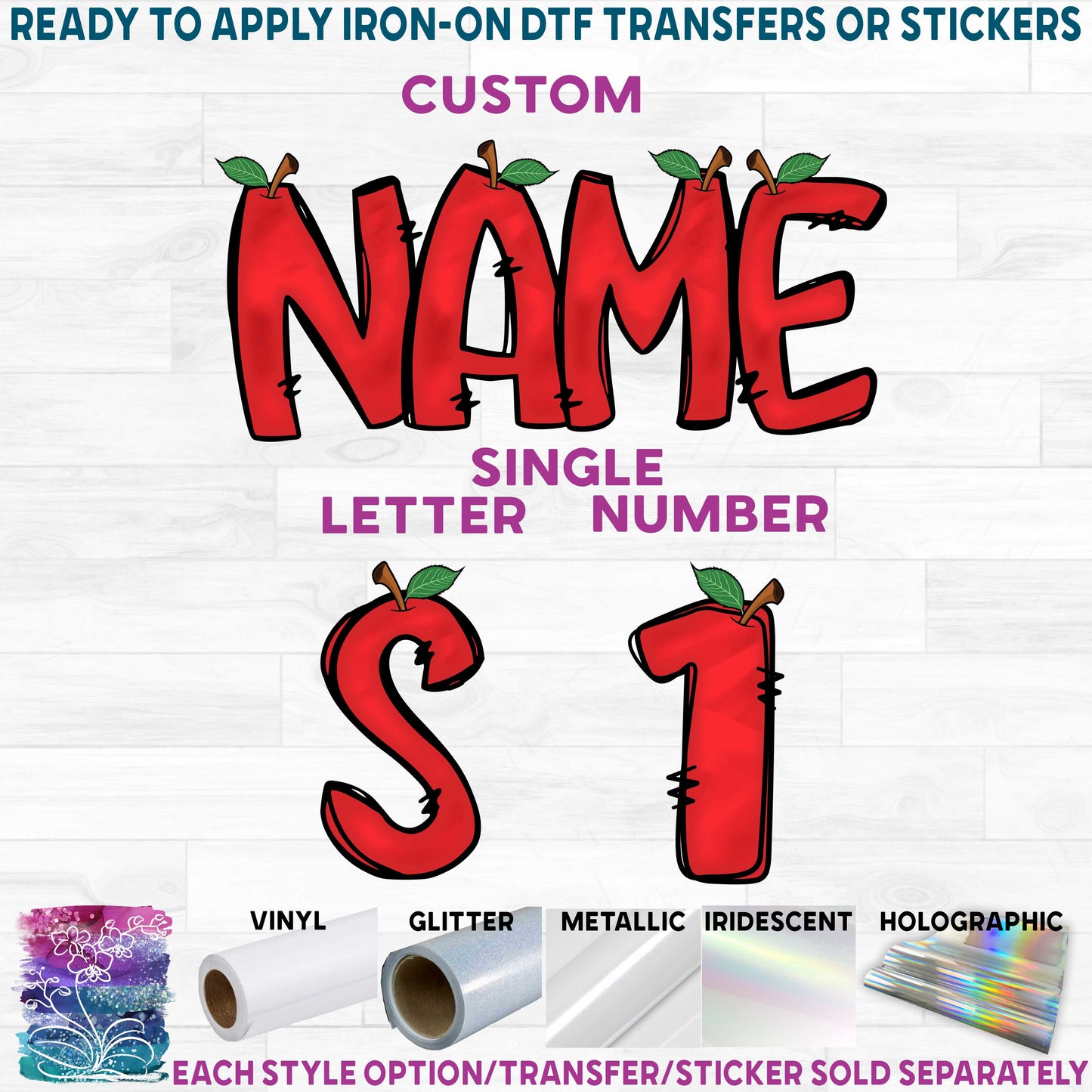 (s211-2A) Apple Letters Numbers Custom Name Text