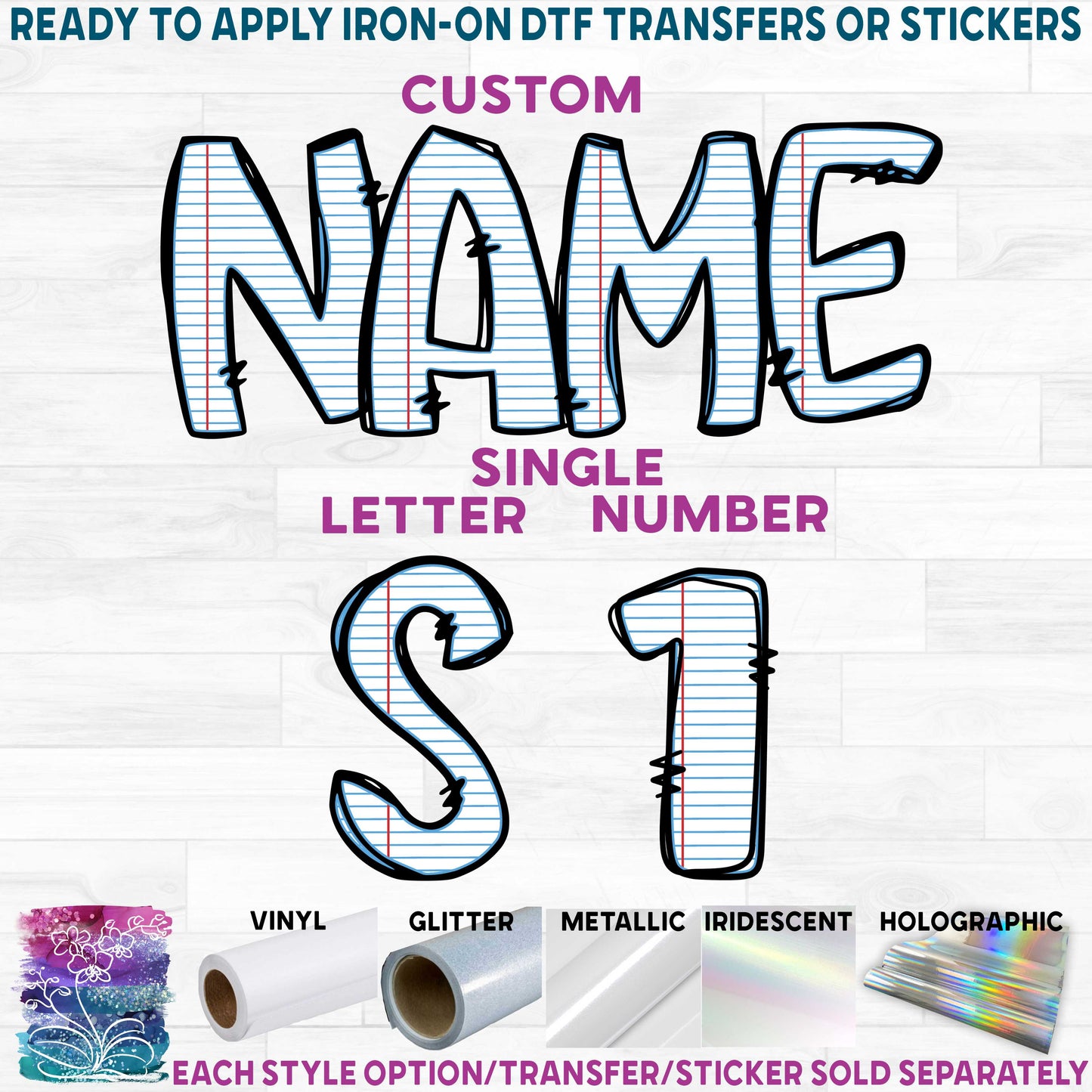 (s211-2B) Lined Notebook Paper Letters Numbers Custom Name Text