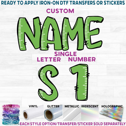 (s211-2E) Ruler Letters Numbers Custom Name Text