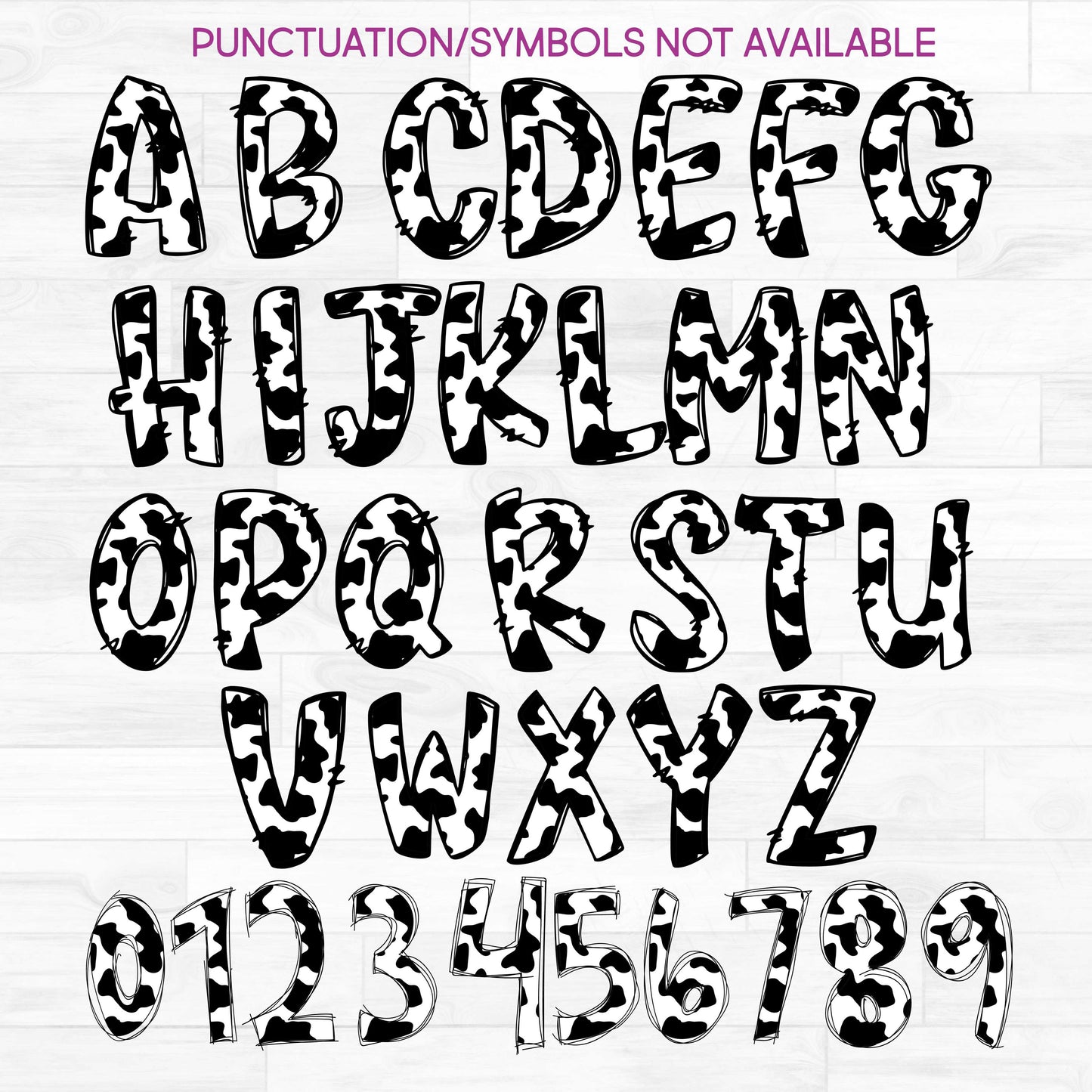 (s211-3A) Black White Cow Print Letters Numbers Custom Name Text