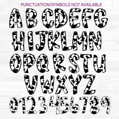 (s211-3A) Black White Cow Print Letters Numbers Custom Name Text