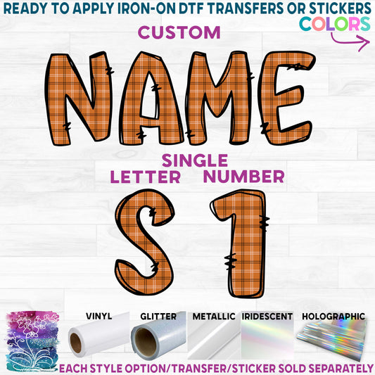 (s211-5D) Orange Plaid Letters Numbers Custom Name Text