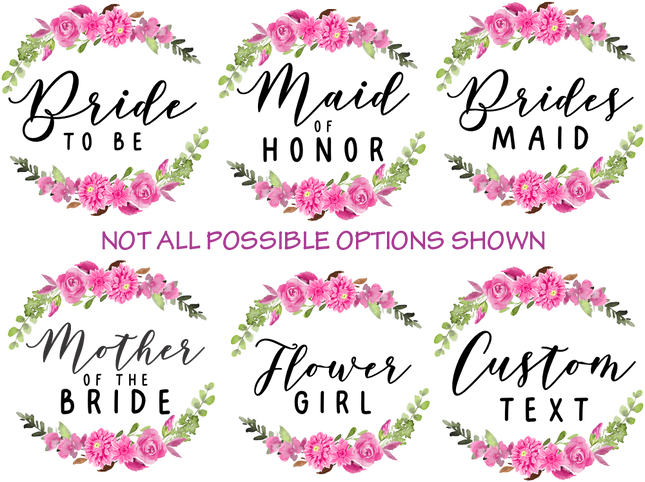 (128-4) Bridal Wedding Party Pink Dahlia Rose Floral Flowers Watercolor Custom Text