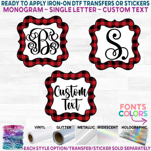 (s215) Square Monogram Buffalo Plaid Frame Custom Text(old)