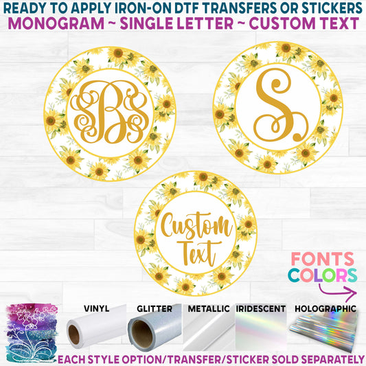 (s216) Circle Monogram Sunflower Floral Flower Custom Text(old)