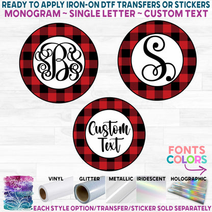 (s216) Circle Monogram Buffalo Plaid Frame Custom Text(old)