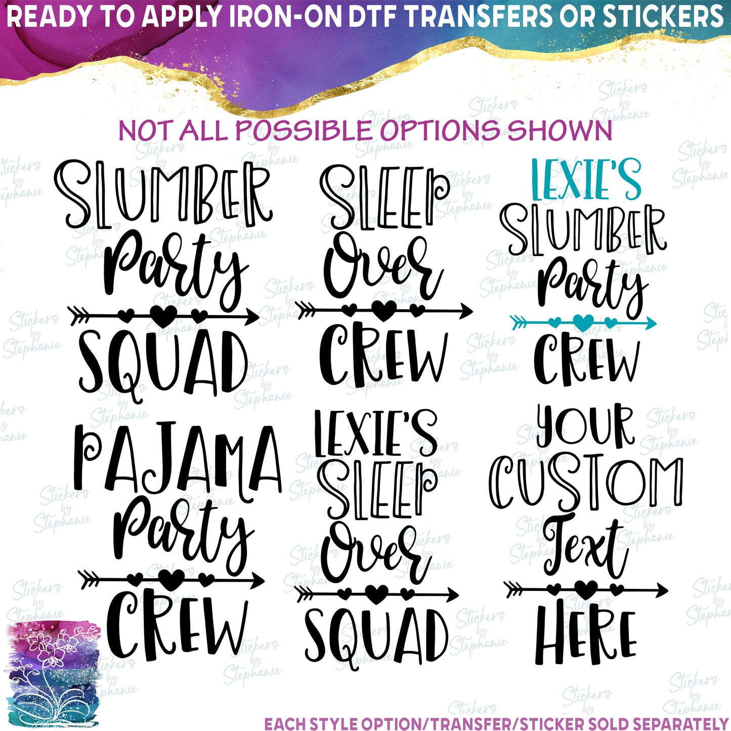 (s217-C) Slumber, Sleep Over, Pajama, Party, Squad, Crew Custom Text