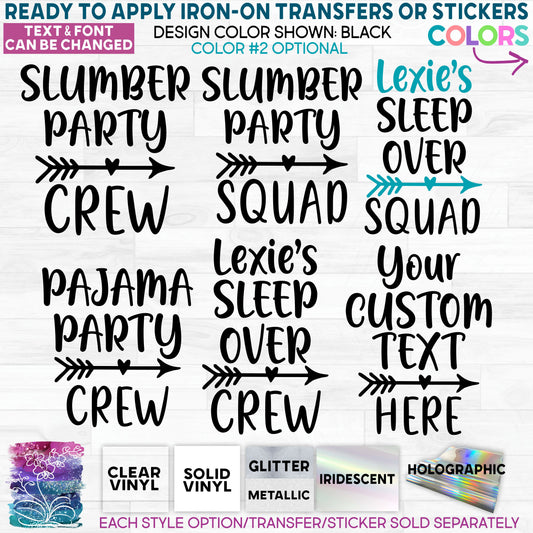 (s217) Slumber Party Crew Glitter or Vinyl Iron-On Transfer or Sticker