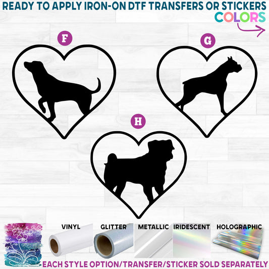 (s218) Heart Animal Dog Printed Heat Transfer or Sticker