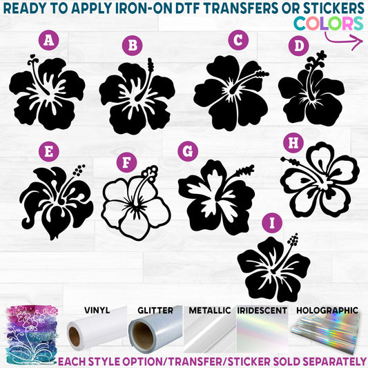 (s021-1) Hibiscus Flowers Flower Printed Heat Transfer or Sticker