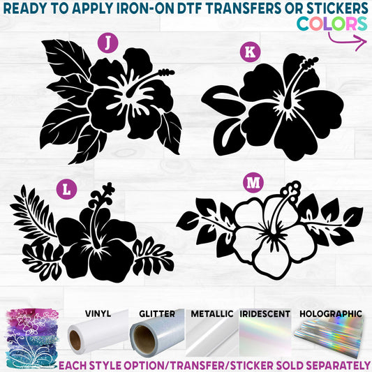 (s021-1) Hibiscus Flowers with Leaves b Printed Heat Transfer or Sticker