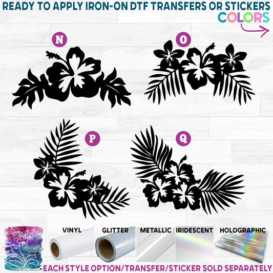 (s021-1) Hibiscus Flowers with Leaves Printed Heat Transfer or Sticker