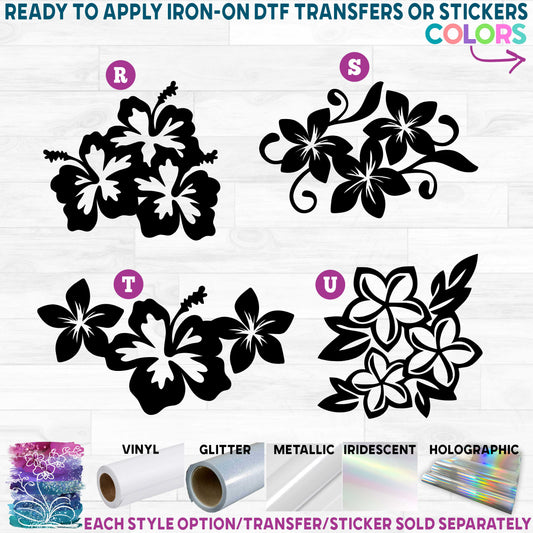 (s021-1) Hibiscus Plumeria Flowers Bunch Printed Heat Transfer or Sticker