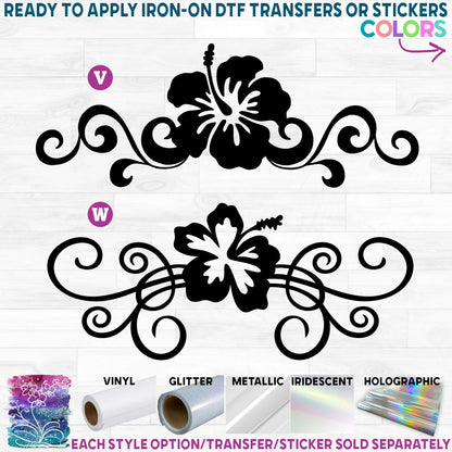 (s021-1) Hibiscus Flower Border Printed Heat Transfer or Sticker