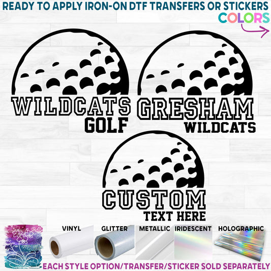 (s220-8B) Golf Ball Team Name Printed Heat Transfer or Sticker