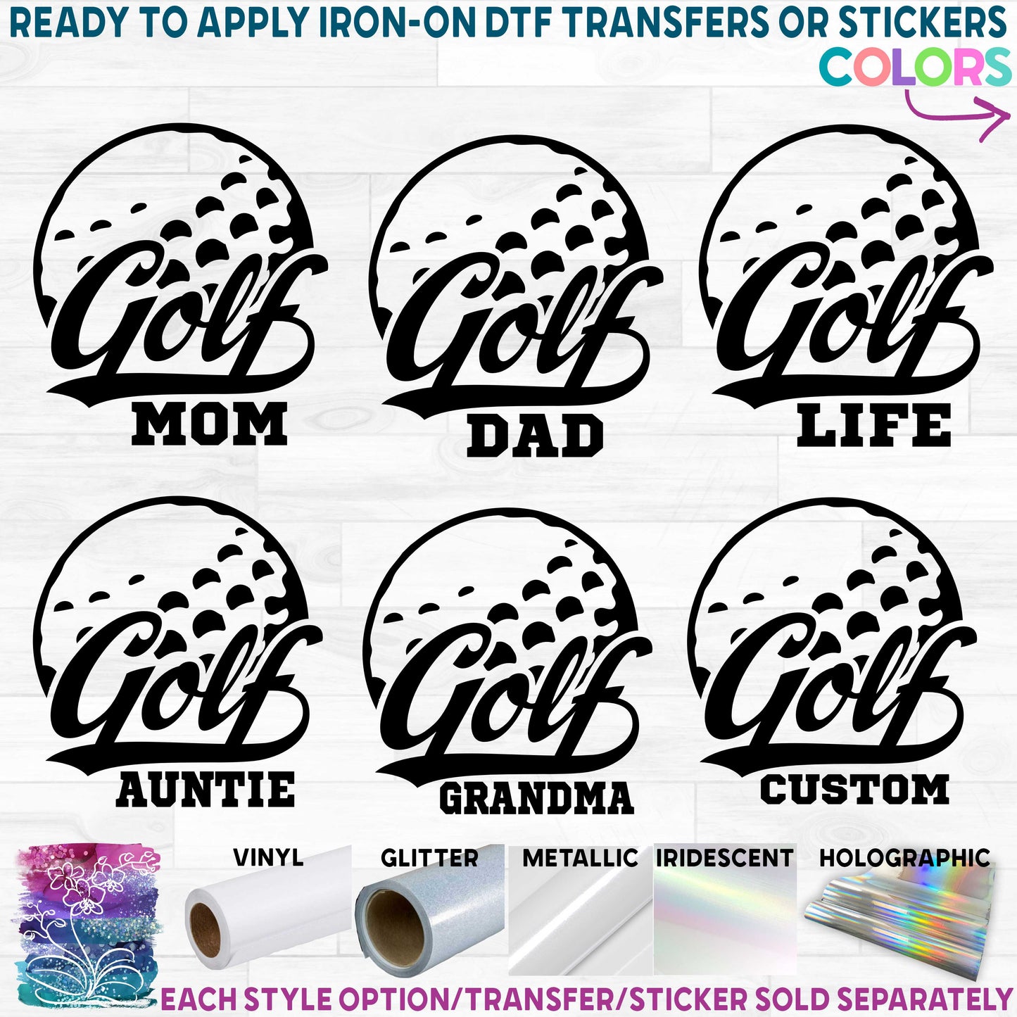 (s220-6A) Golf Family Mom Printed Heat Transfer or Sticker