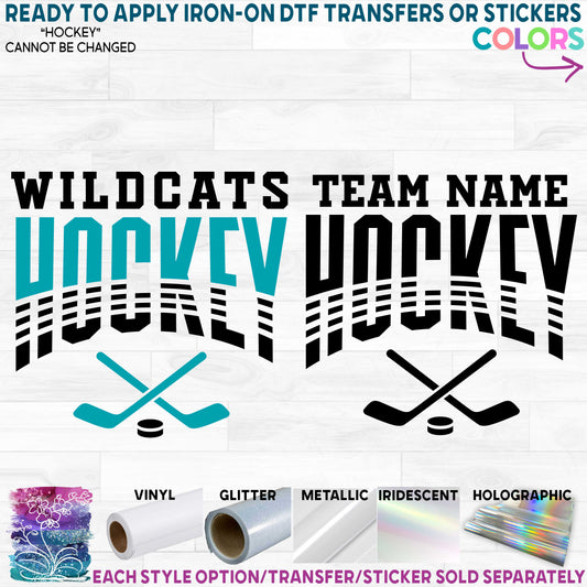 (s221-8C) Hockey Team Name Printed Heat Transfer or Sticker