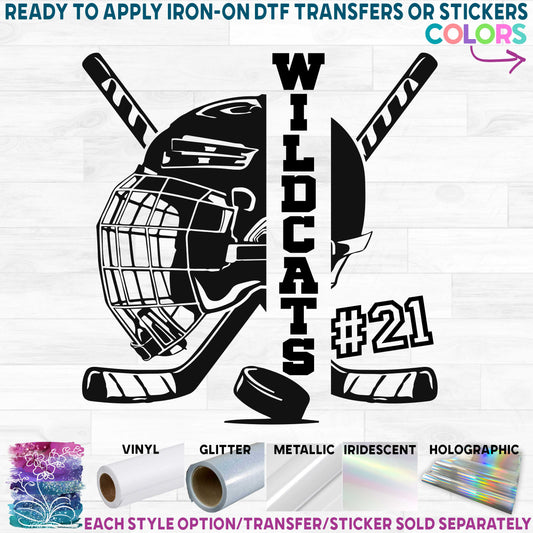 (s221-8E) Hockey Wildcats Bears Tigers Team Name or Custom Text Player Number