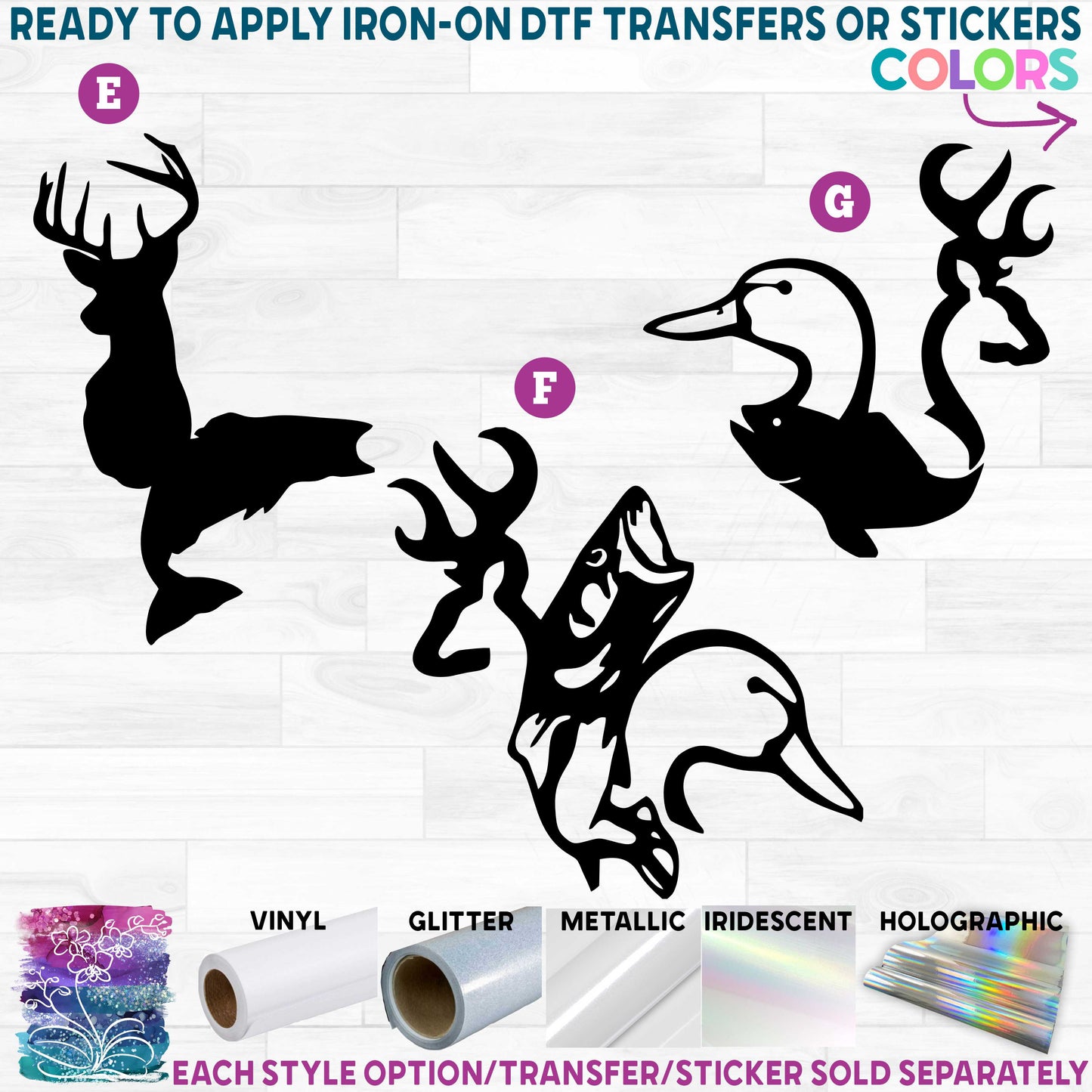 (s224-1) Duck Deer Fish Printed Heat Transfer or Sticker