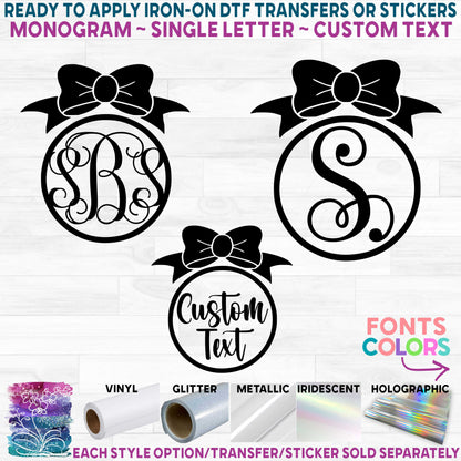 (s225-2B) Bow Monogram Printed Heat Transfer or Sticker