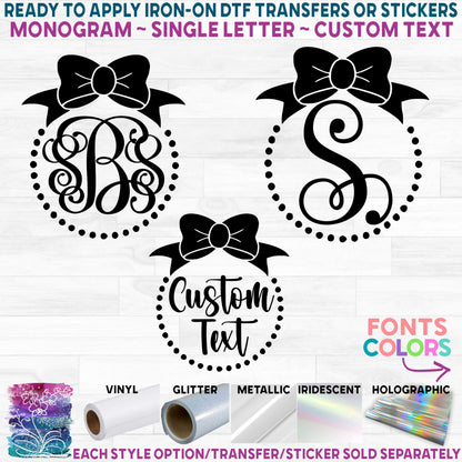 (s225-2D) Bow & Pearls Monogram Printed Heat Transfer or Sticker