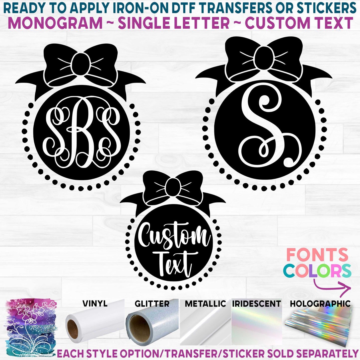 (s225-2E) Bow & Pearls Monogram Custom Text