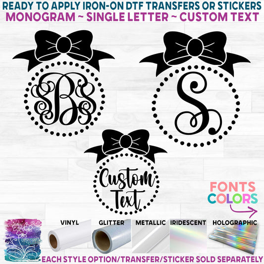 (s225-2F) Bow & Pearls Monogram Printed Heat Transfer or Sticker