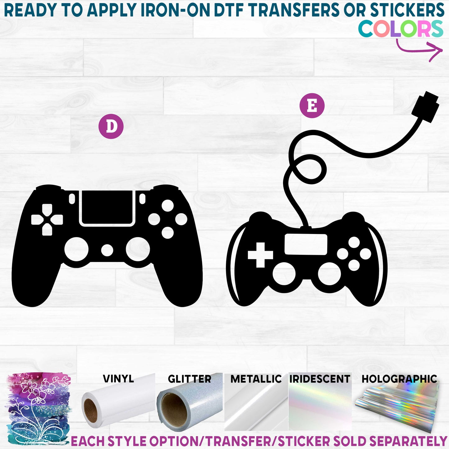 (s227-1) Video Game Controllers Silhouette Printed Heat Transfer or Sticker