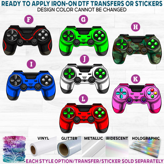 (s227-3) Video Game Controllers Black White Green Blue Red Pink Camo Printed Heat Transfer or Sticker