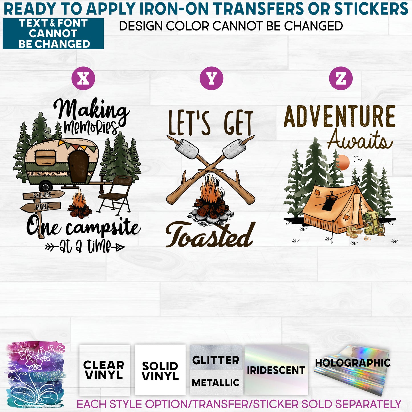 (s228-10) Making Memories One Campsite At a Time Glitter or Vinyl Iron-On Transfer or Sticker