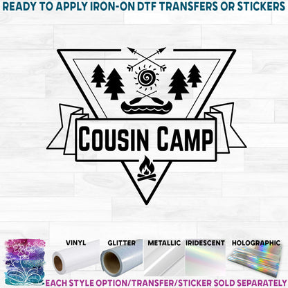 (s228-3E) Cousin Camp Happy Camper Custom Text Printed Heat Transfer or Sticker