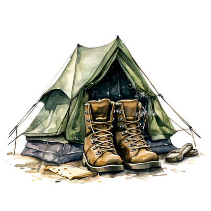 (228-07-2F) Hiking Boots, Tent