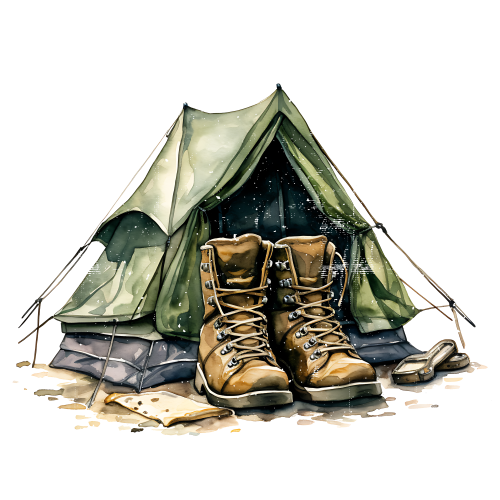 (228-07-2F) Hiking Boots, Tent