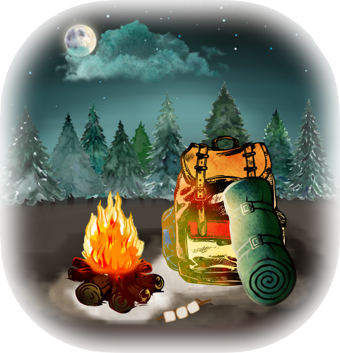 (228-07-2O) Backpack Campfire Landscape