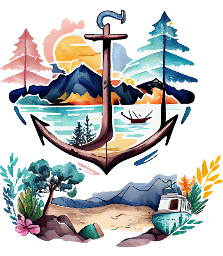 (s228-7-J) Anchor Lake Watercolor Scene
