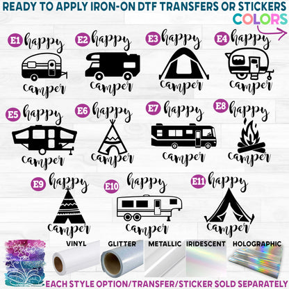 (s228-6E) Happy Camper Printed Heat Transfer or Sticker