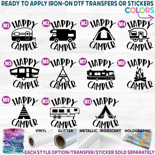 (s228-6M) Happy Camper Printed Heat Transfer or Sticker