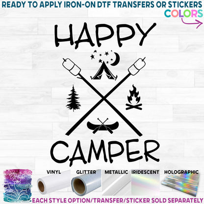 (s228-6R) Happy Camper Printed Heat Transfer or Sticker