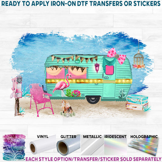 (s228-4U1) Watercolor Camper Trailer Glamping Camping Scene