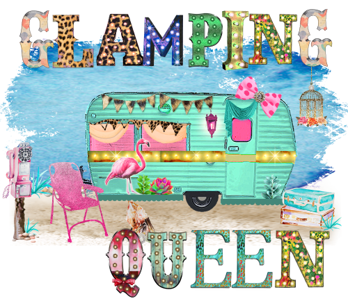 (s228-4U3) Glamping Queen Watercolor Boho Camper