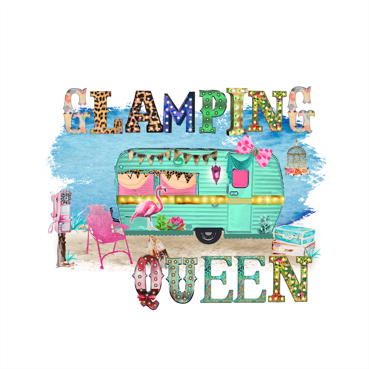 (s228-4U2) Happy Glamper, Glamping Queen, Glamping Life Watercolor