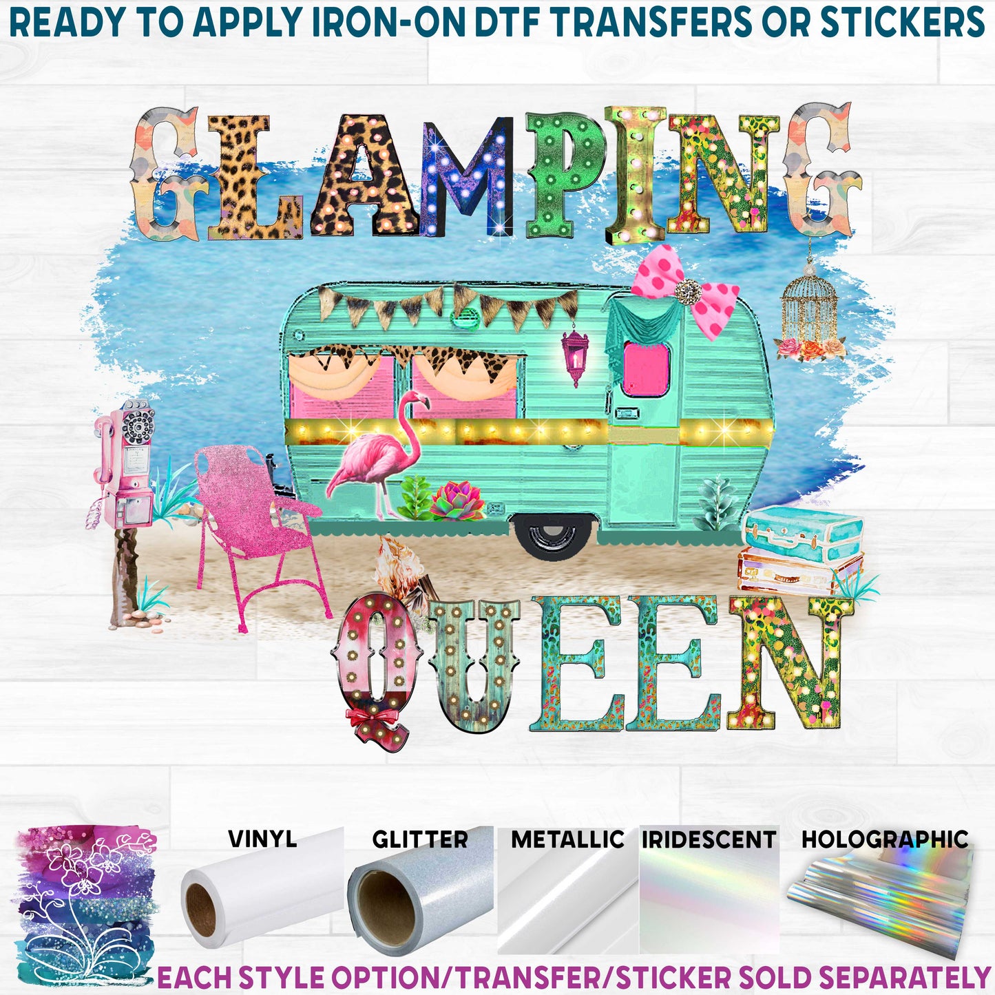 (s228-4U2) Happy Glamper, Glamping Queen, Glamping Life Watercolor