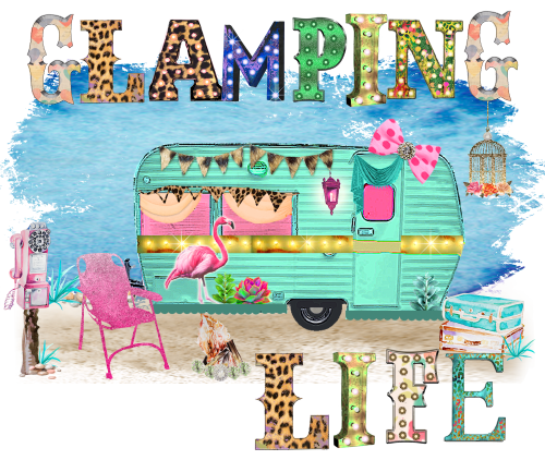 (s228-4U4) Glamping Life Watercolor Boho Camper