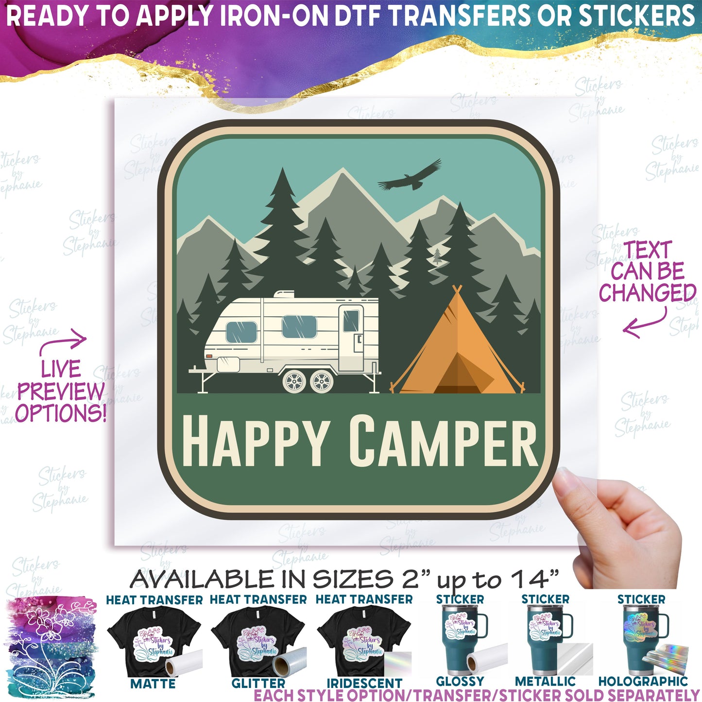 (s228-2S2) Mountains Lake Camper Camping Custom Text