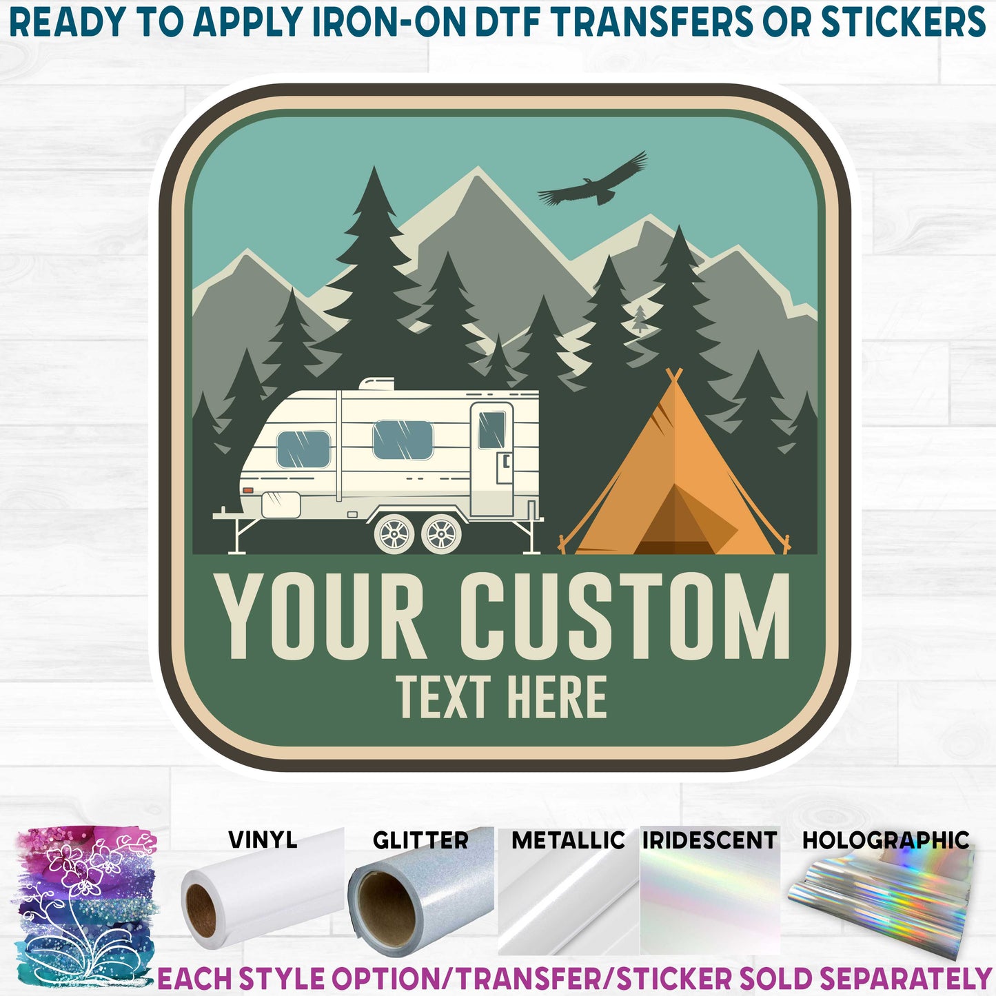 (s228-2S2) Mountains Lake Camper Camping Custom Text