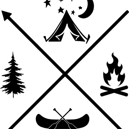 (228-04-D) Camping Logo Arrows Tent Campfire Canoe